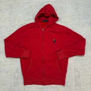 Polo Ralph Lauren Red Zip Up Hoodie Men’s Sz LT Pockets Bear Embroidery Tuxedo